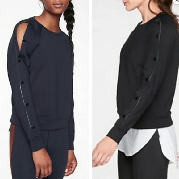 Athleta Snappy Sweatshirt Long Sleeve Crewneck Pullover, Size M Black Snap - Picture 2 of 6
